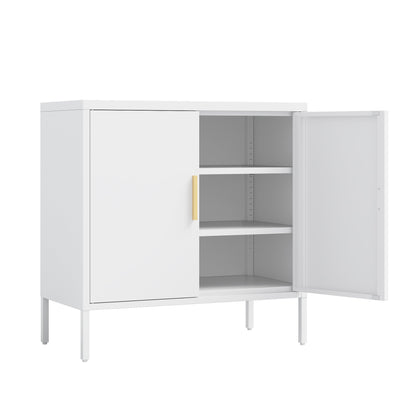 Metal Storage Cabinet with 2 Doors and 2 Adjustable Shelves, Steel Garage Storage Cabinet, Metal File Cabinet for Home Office School Gym, White - 1st Choice Furniture Direct