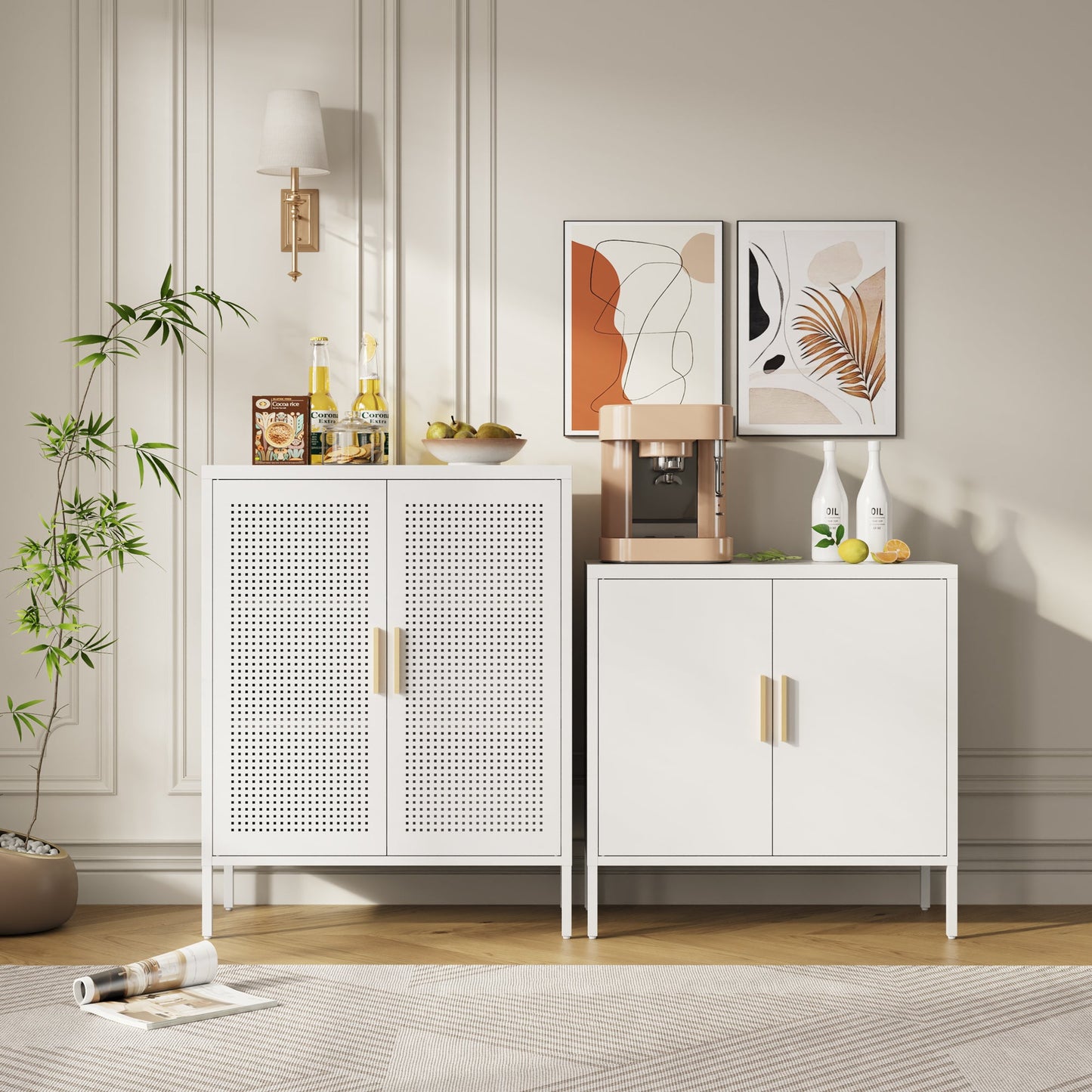 Metal Storage Cabinet with 2 Doors and 2 Adjustable Shelves, Steel Garage Storage Cabinet, Metal File Cabinet for Home Office School Gym, White - 1st Choice Furniture Direct