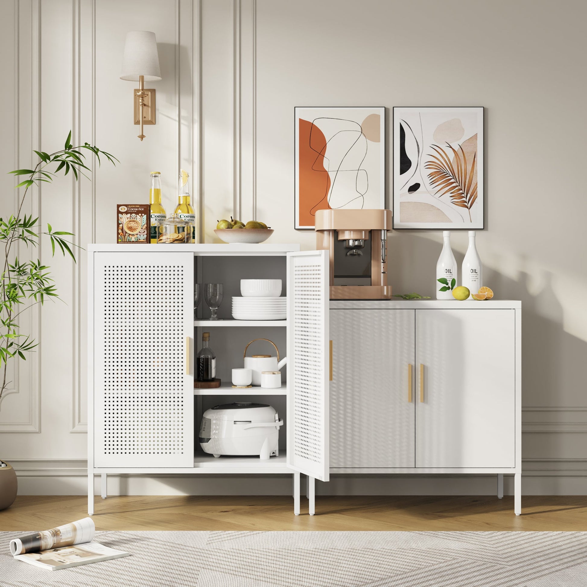 Metal Storage Cabinet with 2 Doors and 2 Adjustable Shelves, Steel Garage Storage Cabinet, Metal File Cabinet for Home Office School Gym, White - 1st Choice Furniture Direct