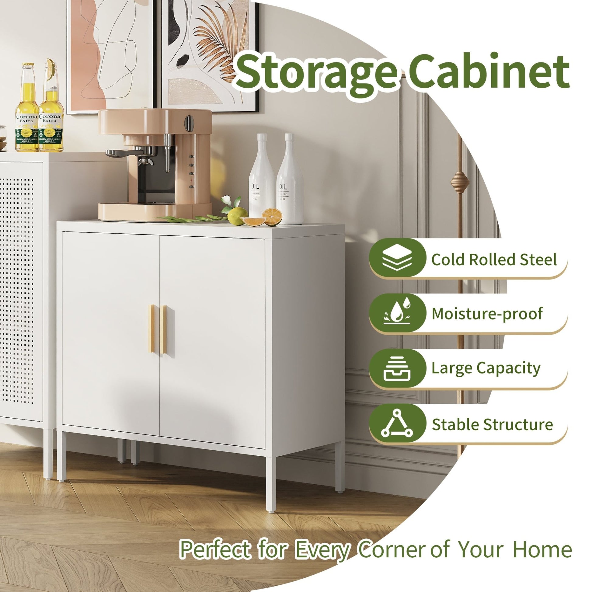 Metal Storage Cabinet with 2 Doors and 2 Adjustable Shelves, Steel Garage Storage Cabinet, Metal File Cabinet for Home Office School Gym, White - 1st Choice Furniture Direct