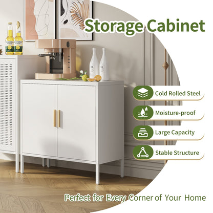 Metal Storage Cabinet with 2 Doors and 2 Adjustable Shelves, Steel Garage Storage Cabinet, Metal File Cabinet for Home Office School Gym, White - 1st Choice Furniture Direct