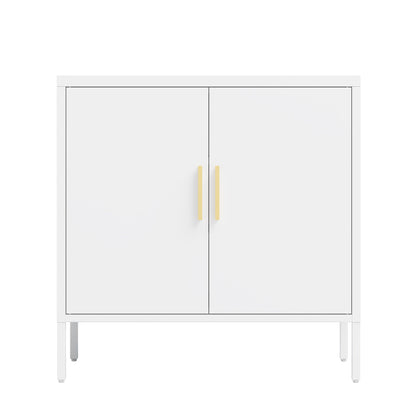 Metal Storage Cabinet with 2 Doors and 2 Adjustable Shelves, Steel Garage Storage Cabinet, Metal File Cabinet for Home Office School Gym, White - 1st Choice Furniture Direct