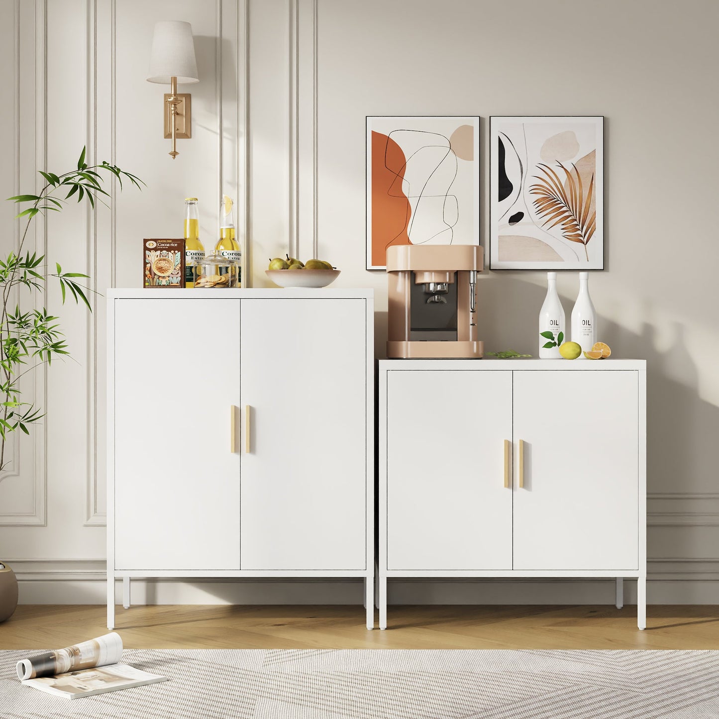 Metal Storage Cabinet with 2 Doors and 2 Adjustable Shelves, Steel Garage Storage Cabinet, Metal File Cabinet for Home Office School Gym, White - 1st Choice Furniture Direct