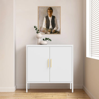 Metal Storage Cabinet with 2 Doors and 2 Adjustable Shelves, Steel Garage Storage Cabinet, Metal File Cabinet for Home Office School Gym, White - 1st Choice Furniture Direct