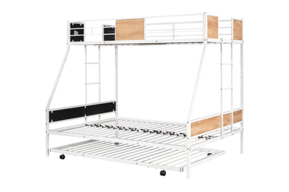 Metal Twin over Full Bunk Bed with Trundle/ Heavy - duty Sturdy Metal/ Noise Reduced/ Safety Guardrail/ Wooden Decoration/ Convenient Trundle / Bunk Bed for Three/ CPC Certified/ No Box Spring Needed - 1st Choice Furniture Direct