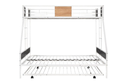 Metal Twin over Full Bunk Bed with Trundle/ Heavy - duty Sturdy Metal/ Noise Reduced/ Safety Guardrail/ Wooden Decoration/ Convenient Trundle / Bunk Bed for Three/ CPC Certified/ No Box Spring Needed - 1st Choice Furniture Direct