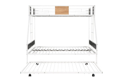 Metal Twin over Full Bunk Bed with Trundle/ Heavy - duty Sturdy Metal/ Noise Reduced/ Safety Guardrail/ Wooden Decoration/ Convenient Trundle / Bunk Bed for Three/ CPC Certified/ No Box Spring Needed - 1st Choice Furniture Direct