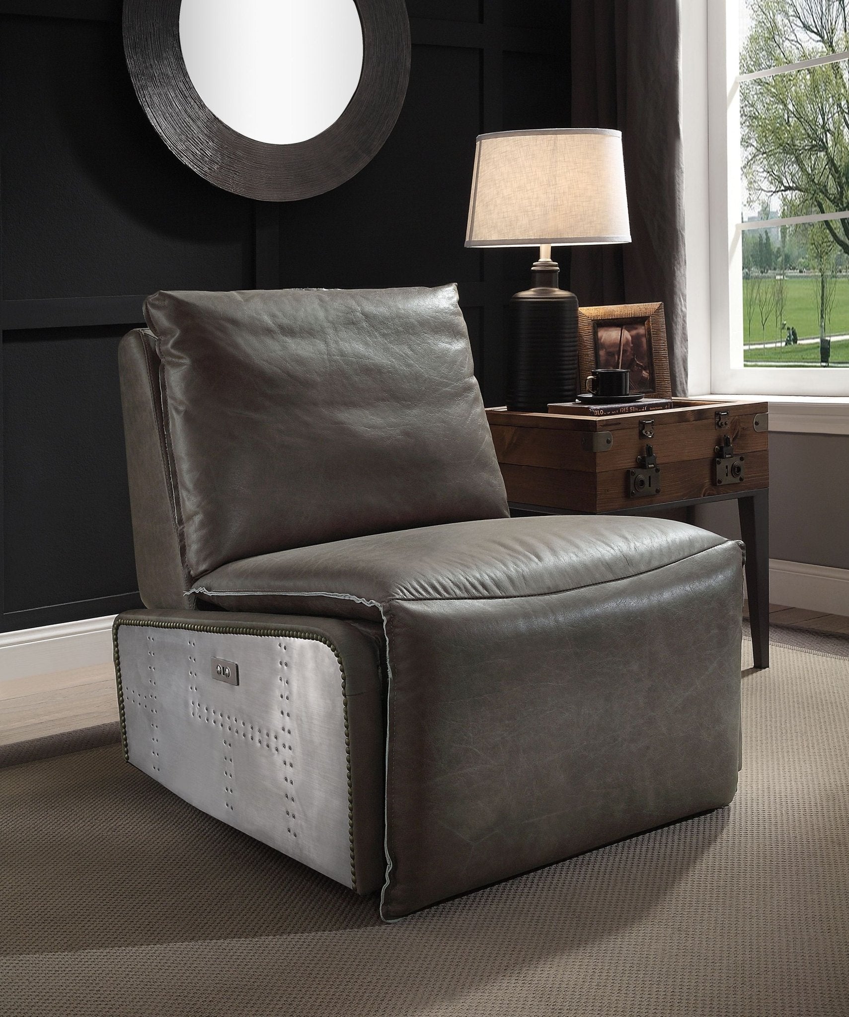 Metier Gray Top Grain Leather & Aluminum Power Motion Recliner - 1st Choice Furniture Direct
