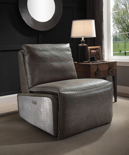 Metier Gray Top Grain Leather & Aluminum Power Motion Recliner - 1st Choice Furniture Direct