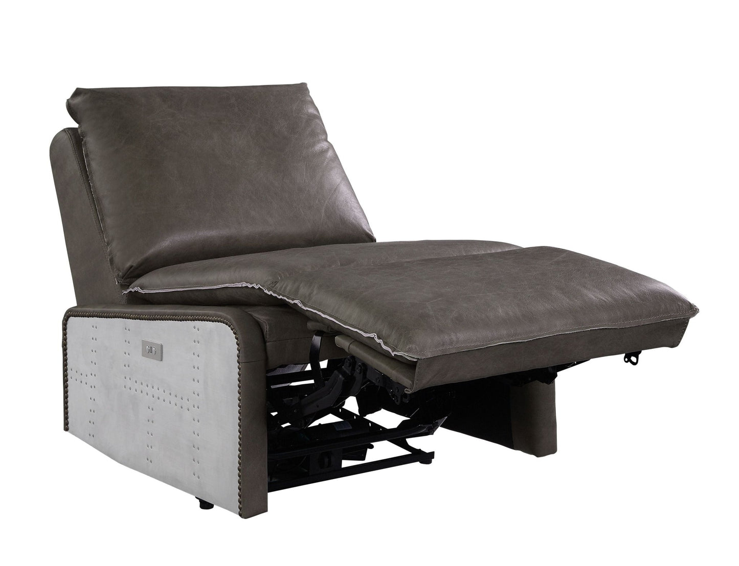 Metier Gray Top Grain Leather & Aluminum Power Motion Recliner - 1st Choice Furniture Direct