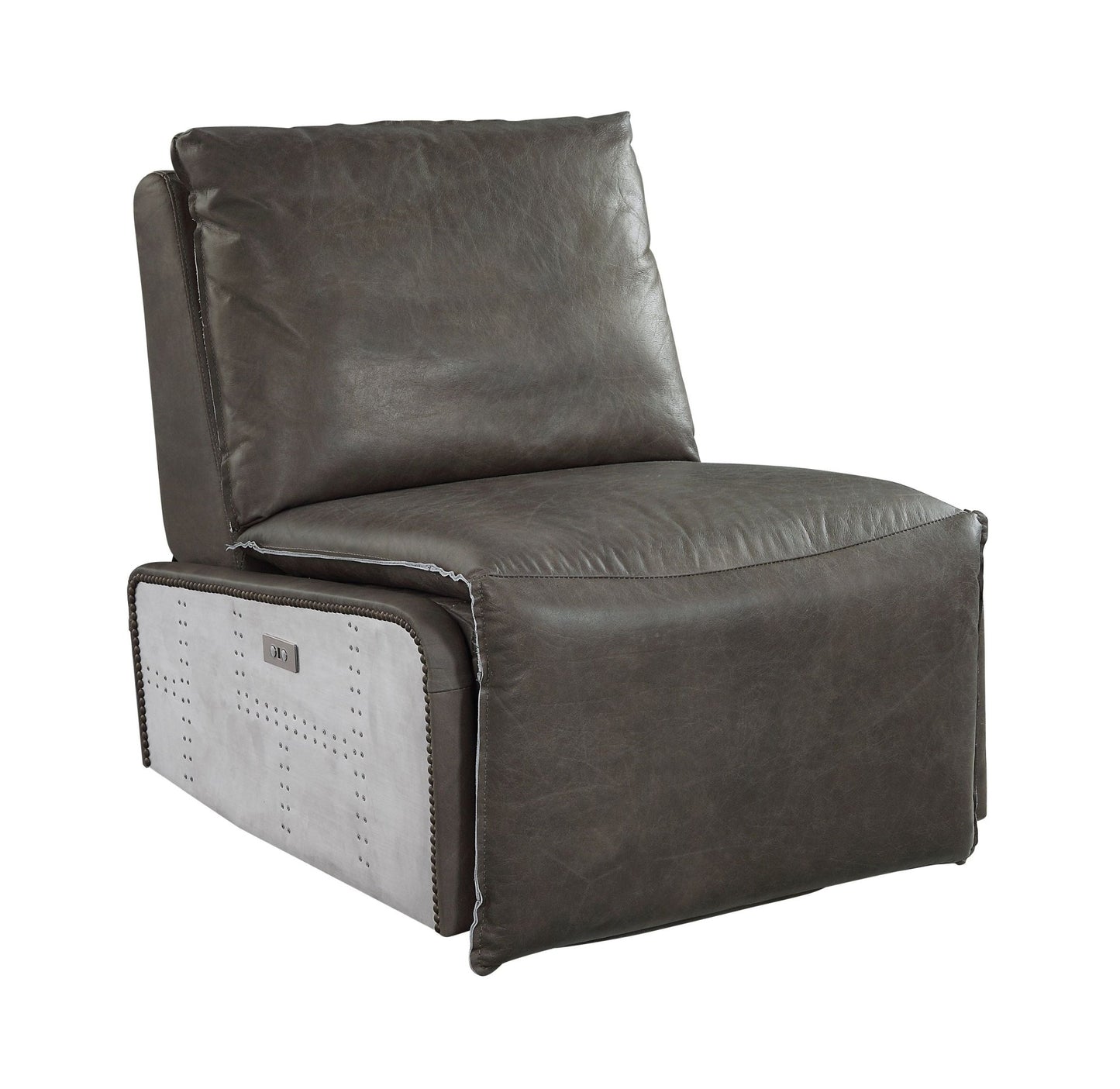 Metier Gray Top Grain Leather & Aluminum Power Motion Recliner - 1st Choice Furniture Direct