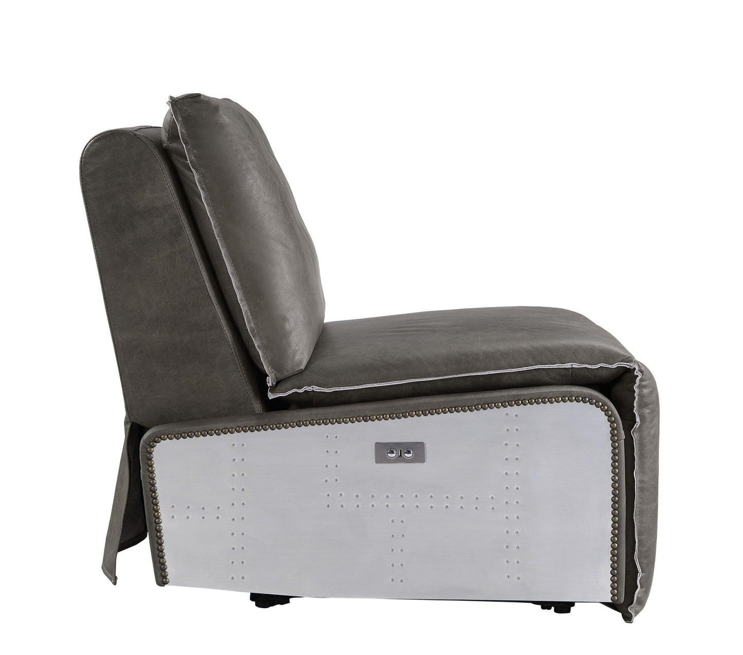 Metier Gray Top Grain Leather & Aluminum Power Motion Recliner - 1st Choice Furniture Direct