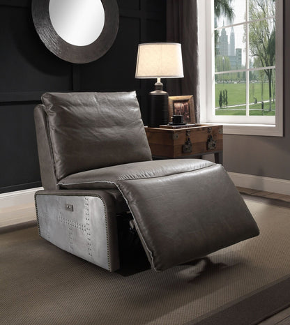 Metier Gray Top Grain Leather & Aluminum Power Motion Recliner - 1st Choice Furniture Direct
