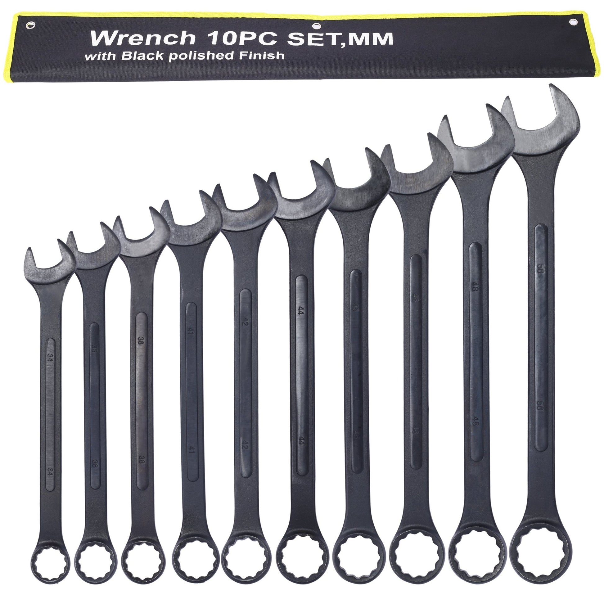 Metric Jumbo Combination Wrench Set Extra Large,10 PC Metric Black - Oxide Jumbo Combo Wrench Set 34 - 50mm with pouch - 1st Choice Furniture Direct