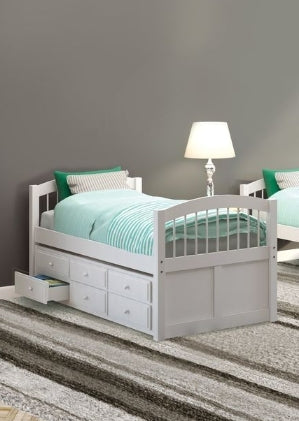 Micah White Finish Twin/Twin Bunk Bed W/Trundle & Storage - 1st Choice Furniture Direct