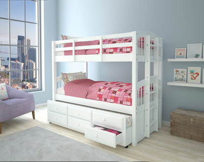 Micah White Finish Twin/Twin Bunk Bed W/Trundle & Storage - 1st Choice Furniture Direct