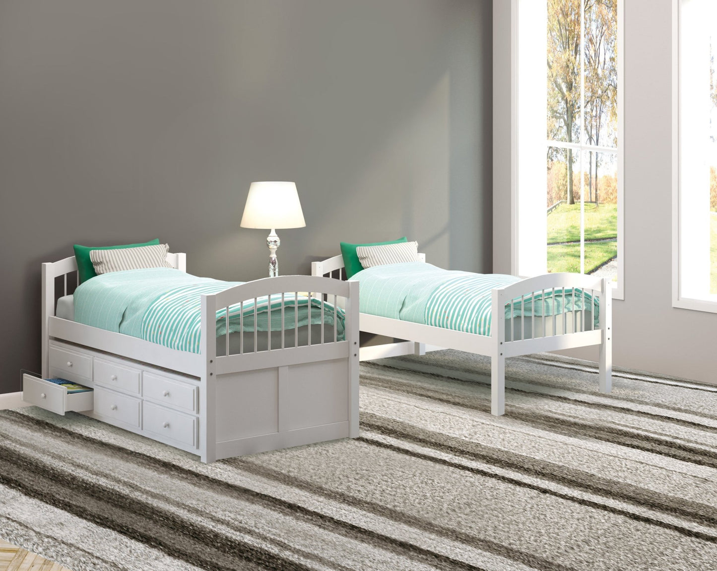 Micah White Finish Twin/Twin Bunk Bed W/Trundle & Storage - 1st Choice Furniture Direct