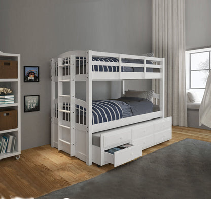 Micah White Finish Twin/Twin Bunk Bed W/Trundle & Storage - 1st Choice Furniture Direct