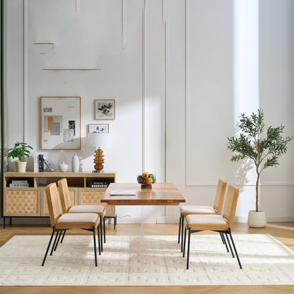 Mid - Century Dining Chairs Set of 2, Accent Linen Fabric Side Chairs with Rattan Backrest Metal Legs Kitchen Chairs for Dining Room Living Room - 1st Choice Furniture Direct