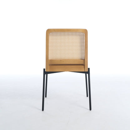 Mid - Century Dining Chairs Set of 2, Accent Linen Fabric Side Chairs with Rattan Backrest Metal Legs Kitchen Chairs for Dining Room Living Room - 1st Choice Furniture Direct