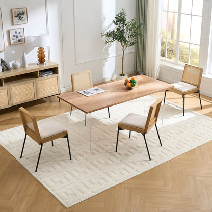 Mid - Century Dining Chairs Set of 2, Accent Linen Fabric Side Chairs with Rattan Backrest Metal Legs Kitchen Chairs for Dining Room Living Room - 1st Choice Furniture Direct