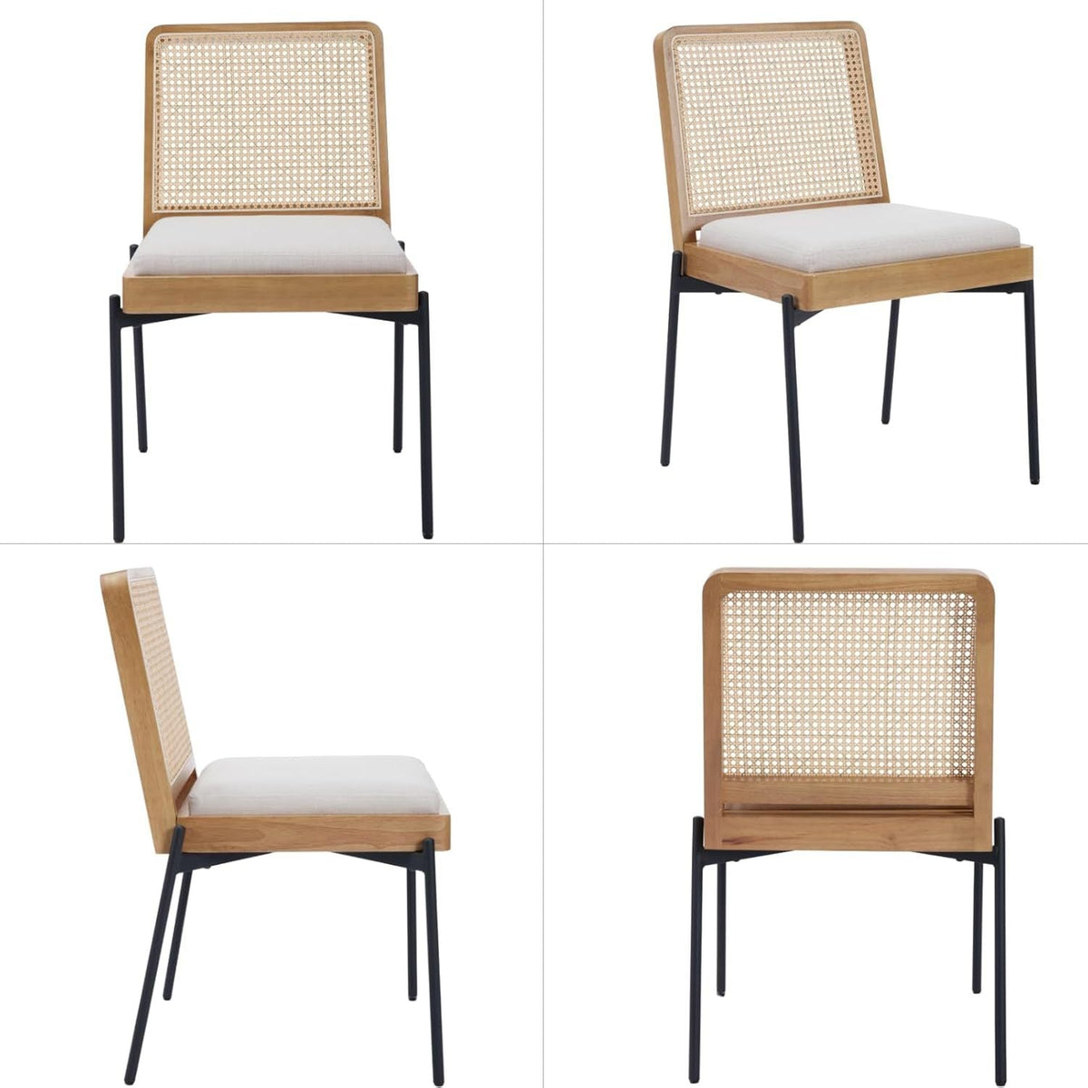 Mid - Century Dining Chairs Set of 2, Accent Linen Fabric Side Chairs with Rattan Backrest Metal Legs Kitchen Chairs for Dining Room Living Room - 1st Choice Furniture Direct