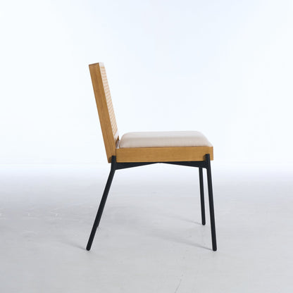 Mid - Century Dining Chairs Set of 2, Accent Linen Fabric Side Chairs with Rattan Backrest Metal Legs Kitchen Chairs for Dining Room Living Room - 1st Choice Furniture Direct