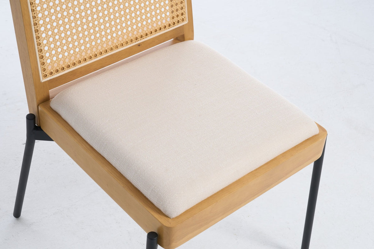Mid - Century Dining Chairs Set of 2, Accent Linen Fabric Side Chairs with Rattan Backrest Metal Legs Kitchen Chairs for Dining Room Living Room - 1st Choice Furniture Direct