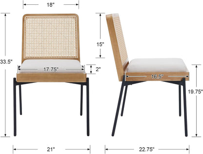 Mid - Century Dining Chairs Set of 2, Accent Linen Fabric Side Chairs with Rattan Backrest Metal Legs Kitchen Chairs for Dining Room Living Room - 1st Choice Furniture Direct