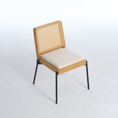 Mid - Century Dining Chairs Set of 2, Accent Linen Fabric Side Chairs with Rattan Backrest Metal Legs Kitchen Chairs for Dining Room Living Room - 1st Choice Furniture Direct