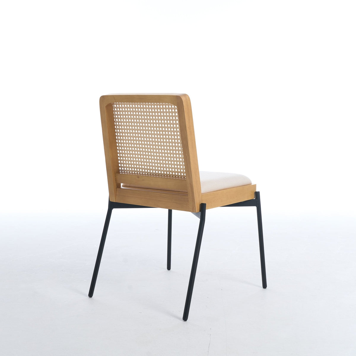 Mid - Century Dining Chairs Set of 2, Accent Linen Fabric Side Chairs with Rattan Backrest Metal Legs Kitchen Chairs for Dining Room Living Room - 1st Choice Furniture Direct