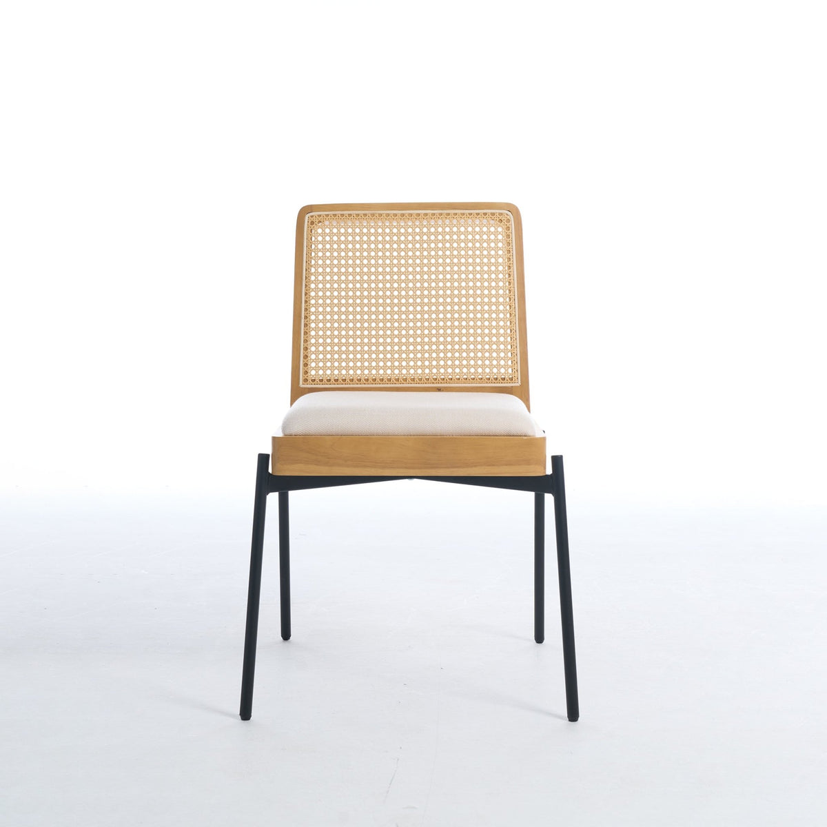 Mid - Century Dining Chairs Set of 2, Accent Linen Fabric Side Chairs with Rattan Backrest Metal Legs Kitchen Chairs for Dining Room Living Room - 1st Choice Furniture Direct