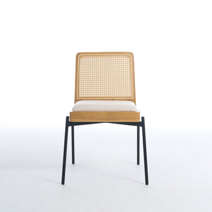 Mid - Century Dining Chairs Set of 2, Accent Linen Fabric Side Chairs with Rattan Backrest Metal Legs Kitchen Chairs for Dining Room Living Room - 1st Choice Furniture Direct