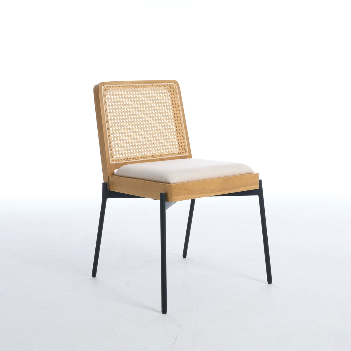 Mid - Century Dining Chairs Set of 2, Accent Linen Fabric Side Chairs with Rattan Backrest Metal Legs Kitchen Chairs for Dining Room Living Room - 1st Choice Furniture Direct