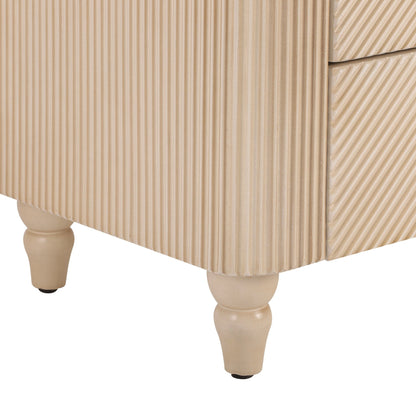 Mid - Century Fluted 3 Drawers Nightstand, Bedside Table with Curved Profile Design and Wide Gold Glossy Handles, End Table for Living Room, Bedroom, Easy Assembly, Champagne - 1st Choice Furniture Direct