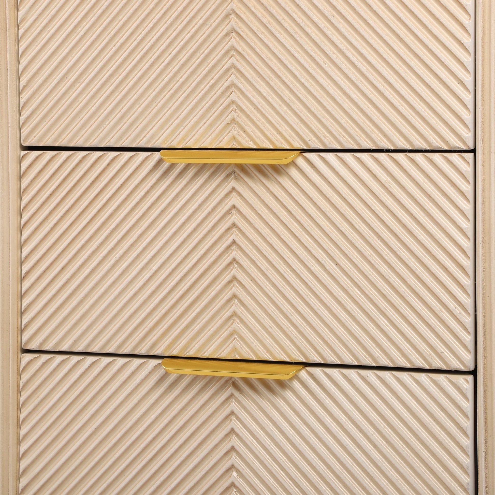 Mid - Century Fluted 3 Drawers Nightstand, Bedside Table with Curved Profile Design and Wide Gold Glossy Handles, End Table for Living Room, Bedroom, Easy Assembly, Champagne - 1st Choice Furniture Direct