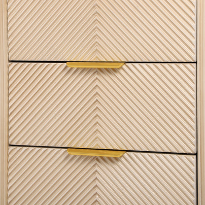 Mid - Century Fluted 3 Drawers Nightstand, Bedside Table with Curved Profile Design and Wide Gold Glossy Handles, End Table for Living Room, Bedroom, Easy Assembly, Champagne - 1st Choice Furniture Direct