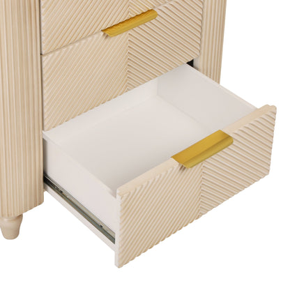 Mid - Century Fluted 3 Drawers Nightstand, Bedside Table with Curved Profile Design and Wide Gold Glossy Handles, End Table for Living Room, Bedroom, Easy Assembly, Champagne - 1st Choice Furniture Direct