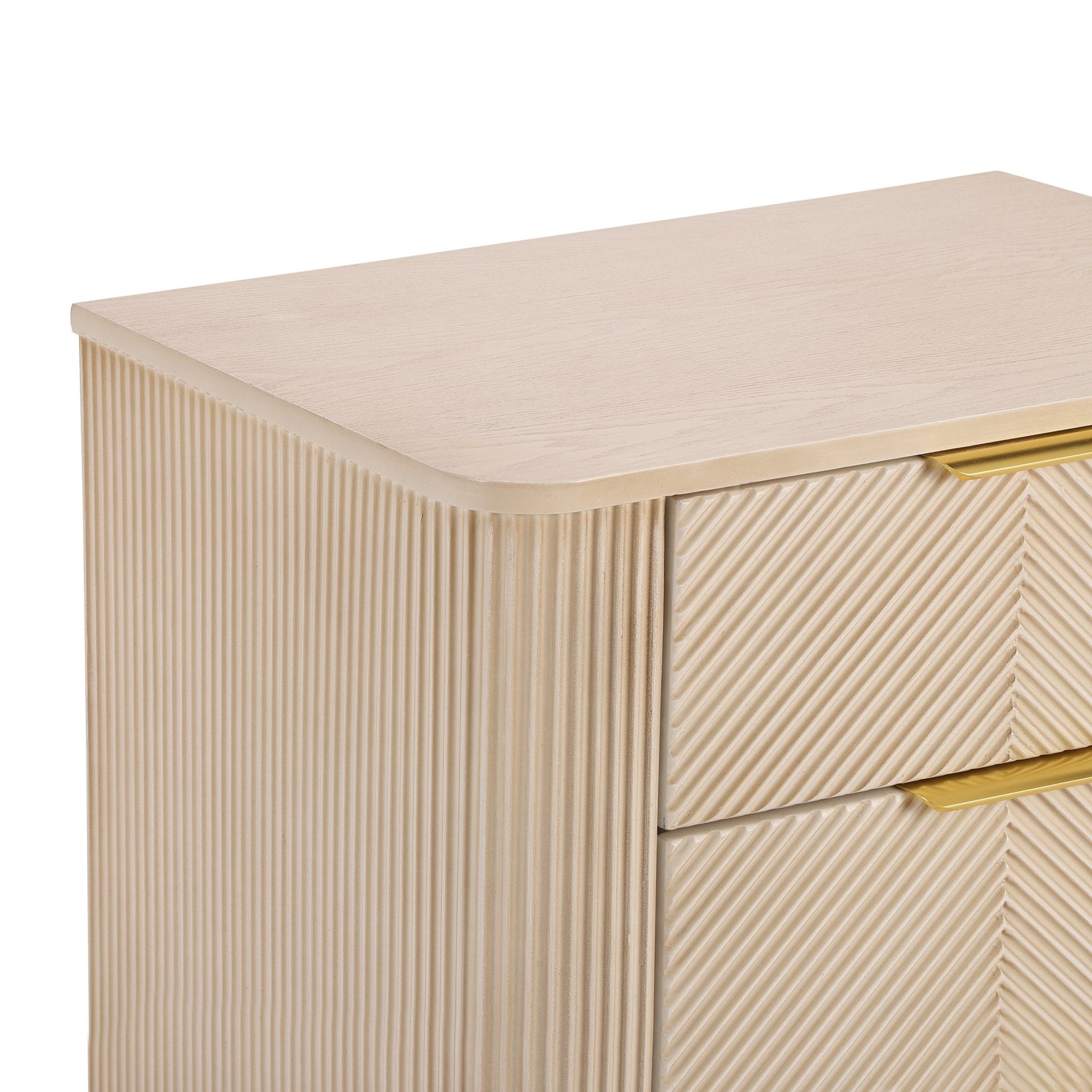 Mid - Century Fluted 3 Drawers Nightstand, Bedside Table with Curved Profile Design and Wide Gold Glossy Handles, End Table for Living Room, Bedroom, Easy Assembly, Champagne - 1st Choice Furniture Direct