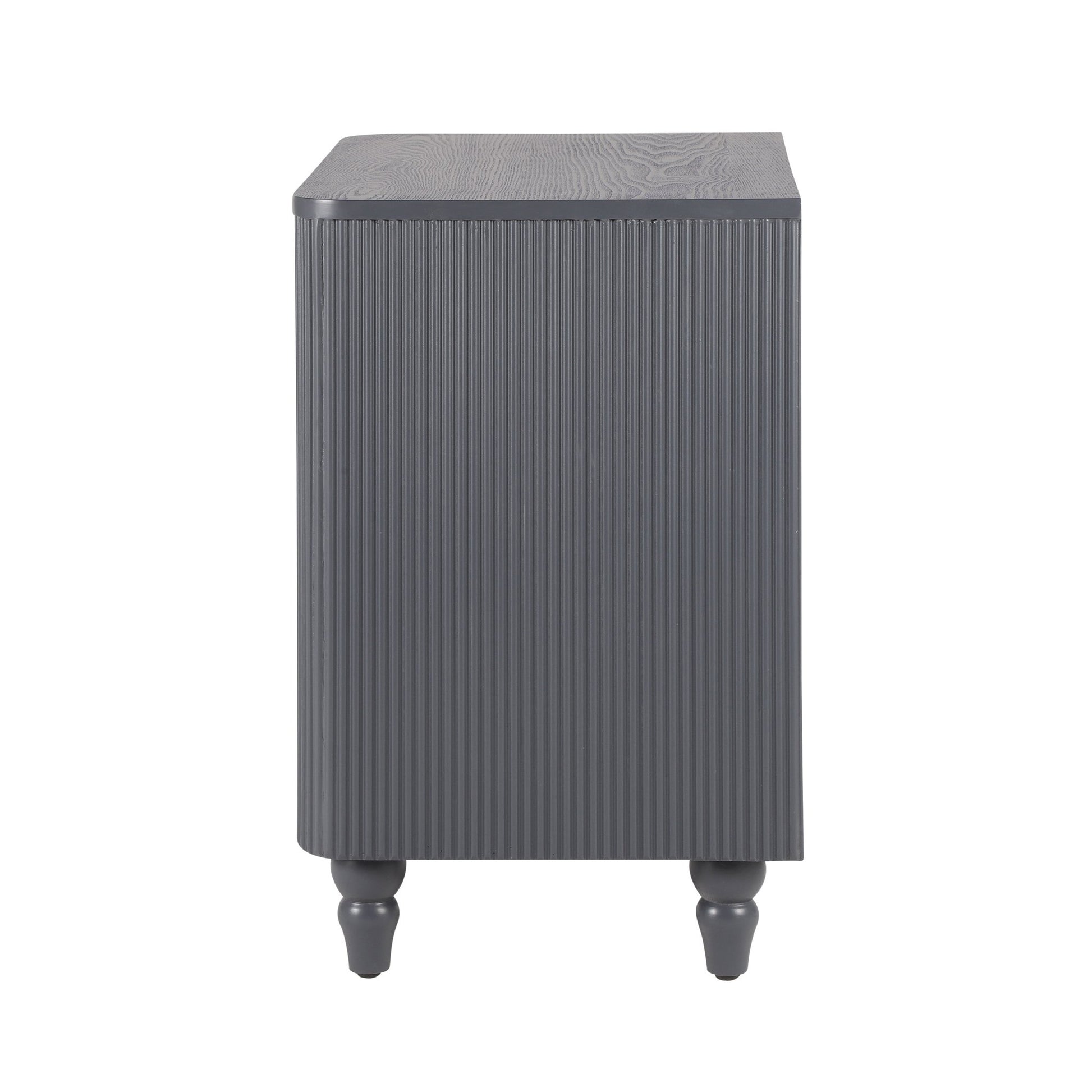 Mid - Century Fluted 3 Drawers Nightstand, Bedside Table with Curved Profile Design and Wide Gold Glossy Handles, End Table for Living Room, Bedroom, Easy Assembly, Dark Gray - 1st Choice Furniture Direct