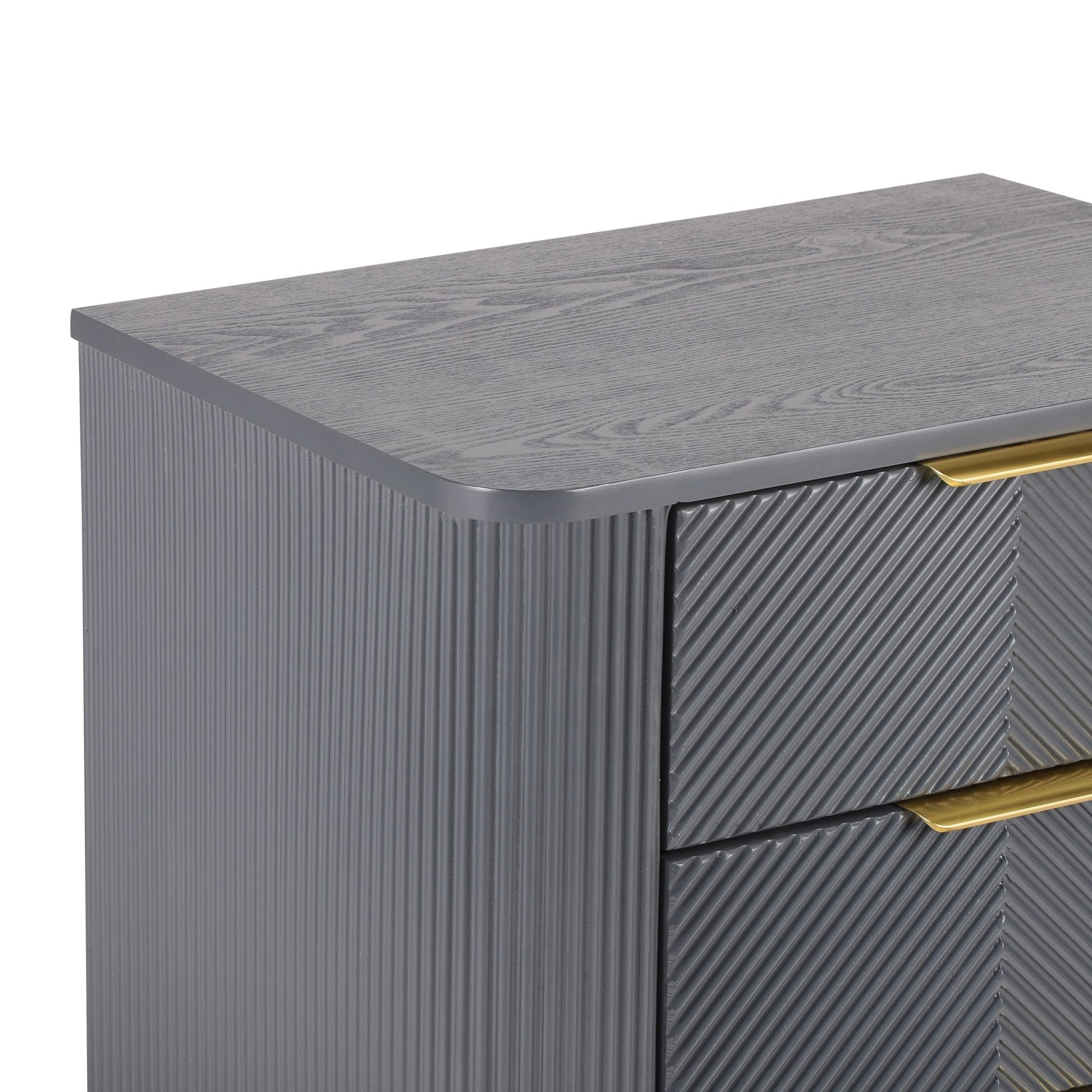 Mid - Century Fluted 3 Drawers Nightstand, Bedside Table with Curved Profile Design and Wide Gold Glossy Handles, End Table for Living Room, Bedroom, Easy Assembly, Dark Gray - 1st Choice Furniture Direct