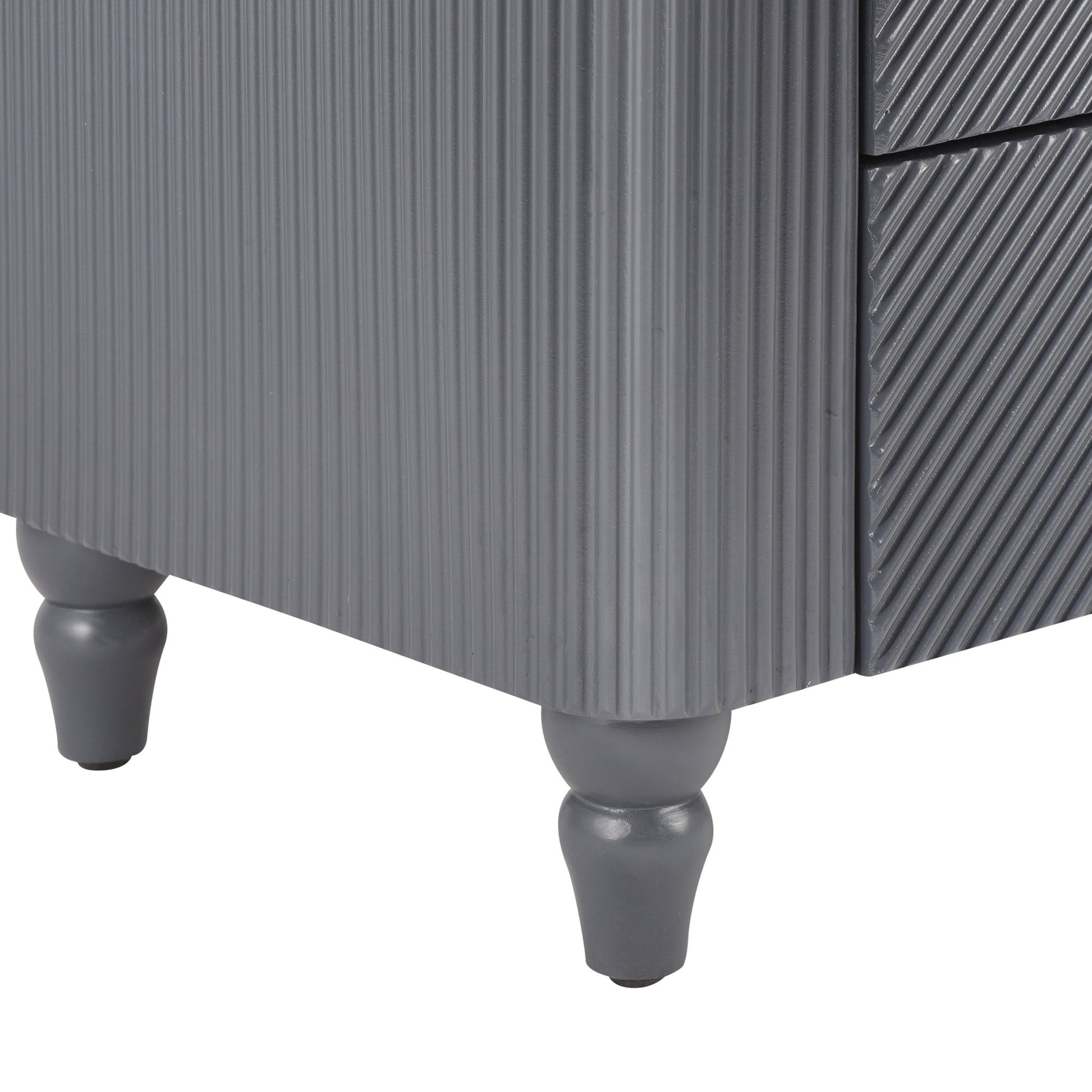 Mid - Century Fluted 3 Drawers Nightstand, Bedside Table with Curved Profile Design and Wide Gold Glossy Handles, End Table for Living Room, Bedroom, Easy Assembly, Dark Gray - 1st Choice Furniture Direct