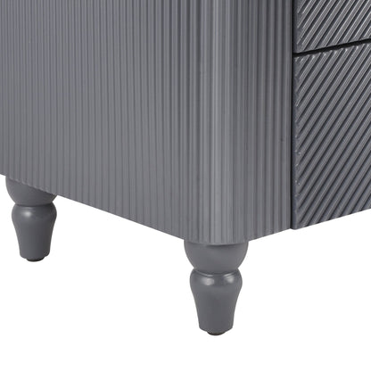 Mid - Century Fluted 3 Drawers Nightstand, Bedside Table with Curved Profile Design and Wide Gold Glossy Handles, End Table for Living Room, Bedroom, Easy Assembly, Dark Gray - 1st Choice Furniture Direct