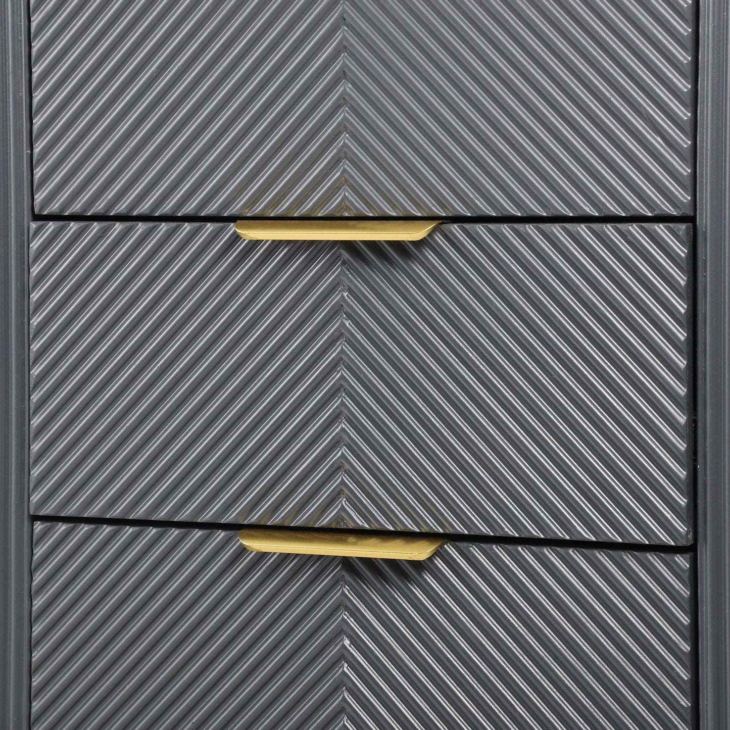 Mid - Century Fluted 3 Drawers Nightstand, Bedside Table with Curved Profile Design and Wide Gold Glossy Handles, End Table for Living Room, Bedroom, Easy Assembly, Dark Gray - 1st Choice Furniture Direct