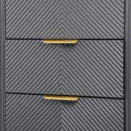 Mid - Century Fluted 3 Drawers Nightstand, Bedside Table with Curved Profile Design and Wide Gold Glossy Handles, End Table for Living Room, Bedroom, Easy Assembly, Dark Gray - 1st Choice Furniture Direct