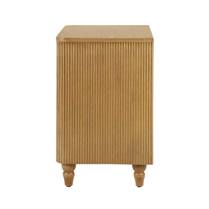 Mid - Century Fluted 3 Drawers Nightstand, Bedside Table with Curved Profile Design and Wide Gold Glossy Handles, End Table for Living Room, Bedroom, Easy Assembly, Natural - 1st Choice Furniture Direct