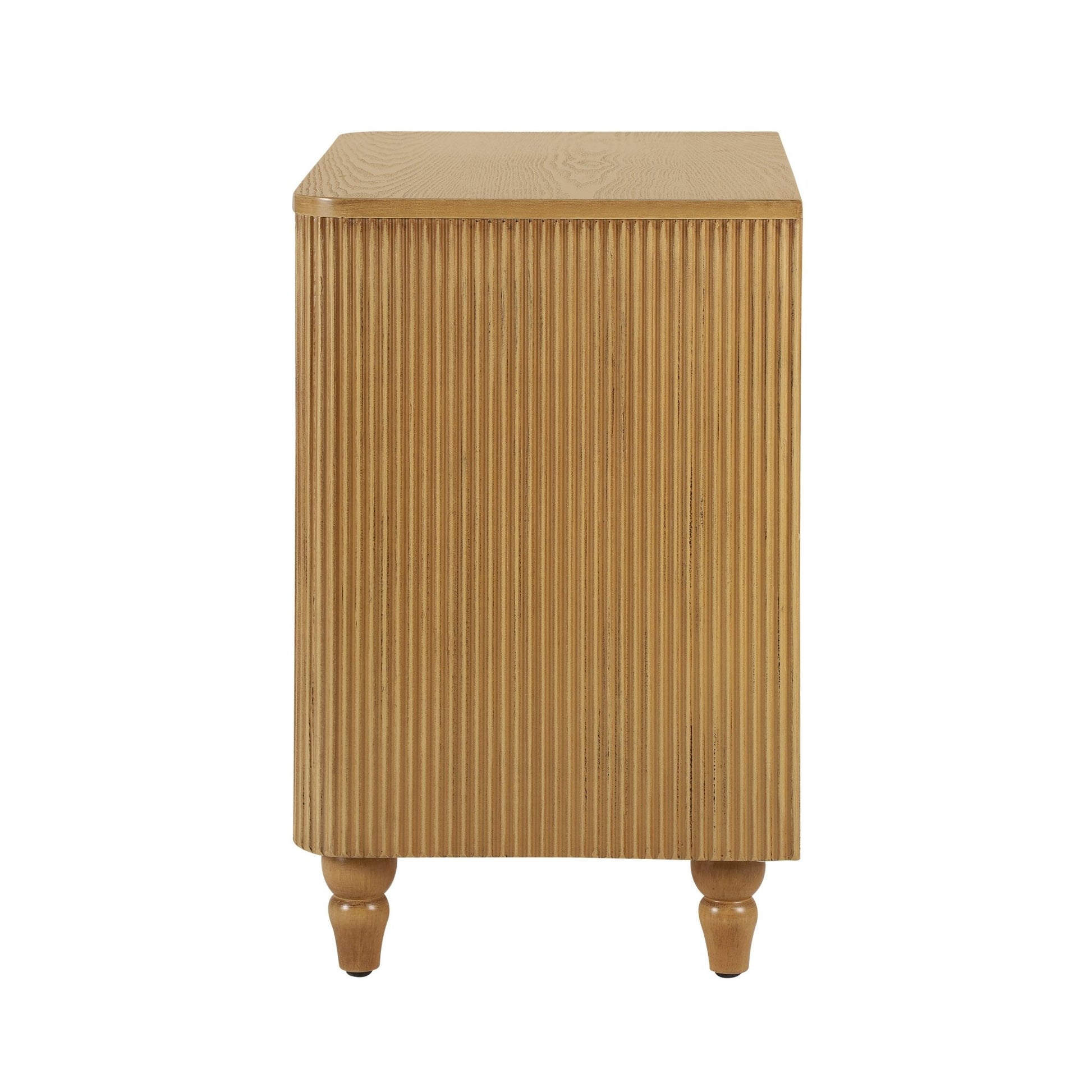 Mid - Century Fluted 3 Drawers Nightstand, Bedside Table with Curved Profile Design and Wide Gold Glossy Handles, End Table for Living Room, Bedroom, Easy Assembly, Natural - 1st Choice Furniture Direct