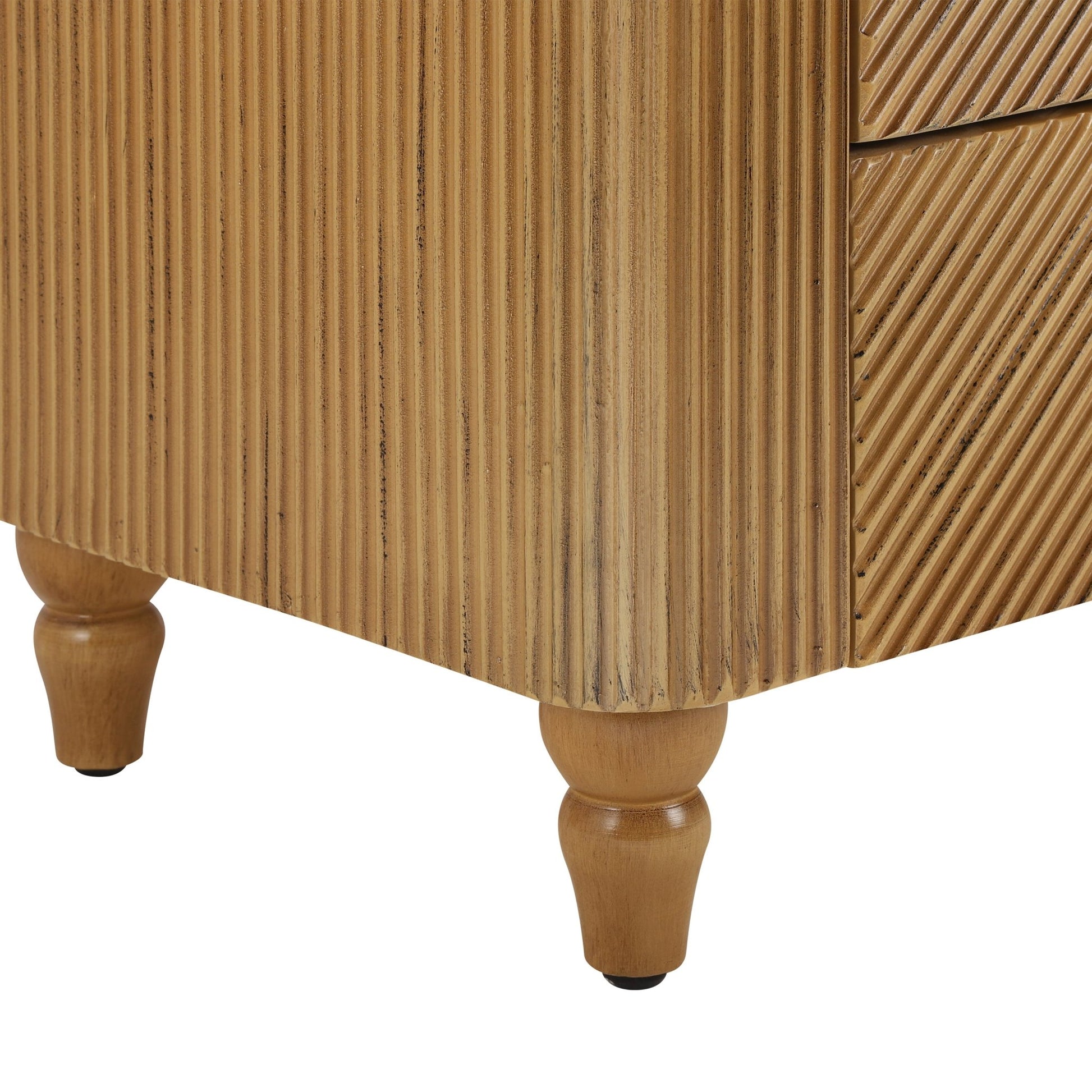 Mid - Century Fluted 3 Drawers Nightstand, Bedside Table with Curved Profile Design and Wide Gold Glossy Handles, End Table for Living Room, Bedroom, Easy Assembly, Natural - 1st Choice Furniture Direct