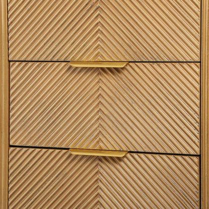 Mid - Century Fluted 3 Drawers Nightstand, Bedside Table with Curved Profile Design and Wide Gold Glossy Handles, End Table for Living Room, Bedroom, Easy Assembly, Natural - 1st Choice Furniture Direct