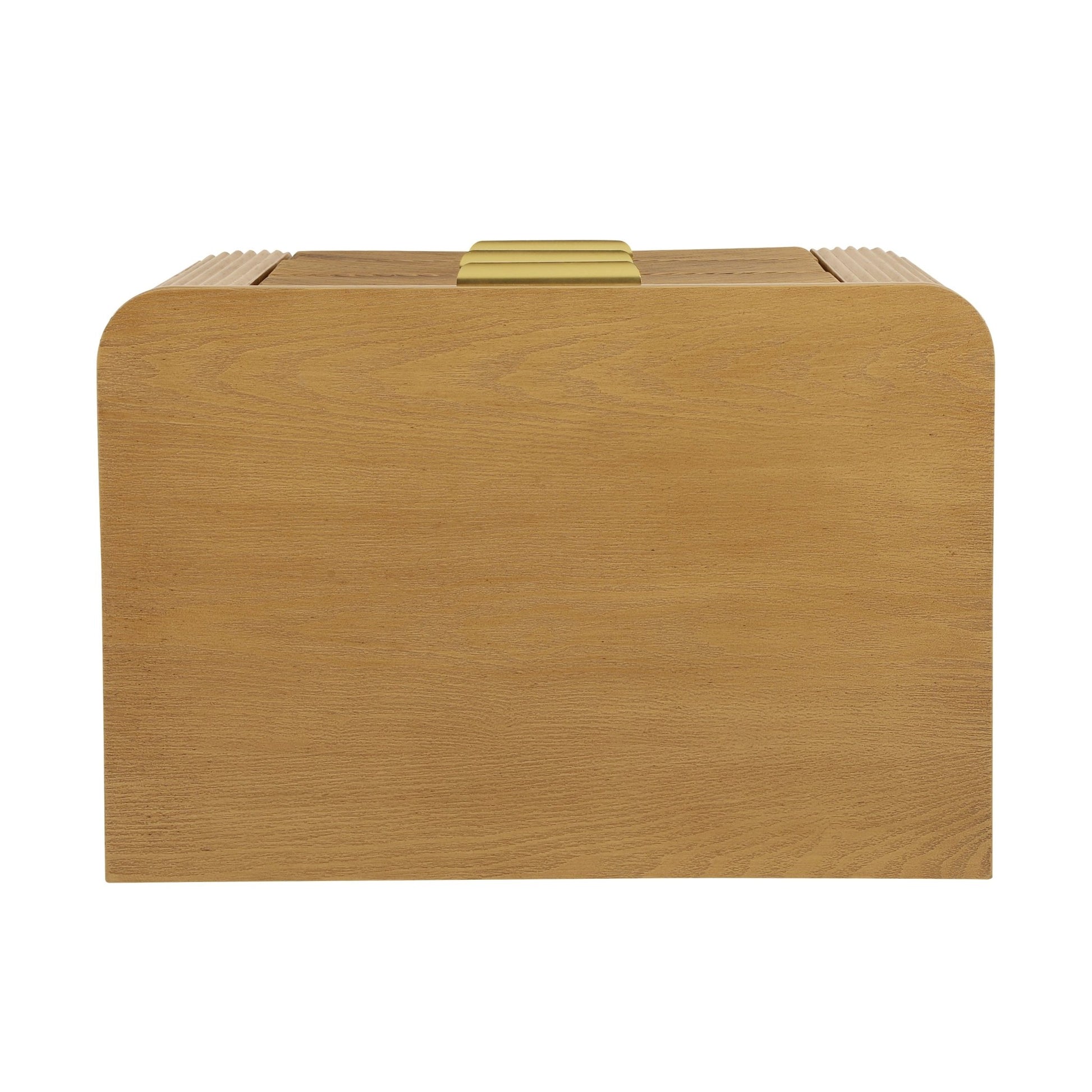Mid - Century Fluted 3 Drawers Nightstand, Bedside Table with Curved Profile Design and Wide Gold Glossy Handles, End Table for Living Room, Bedroom, Easy Assembly, Natural - 1st Choice Furniture Direct